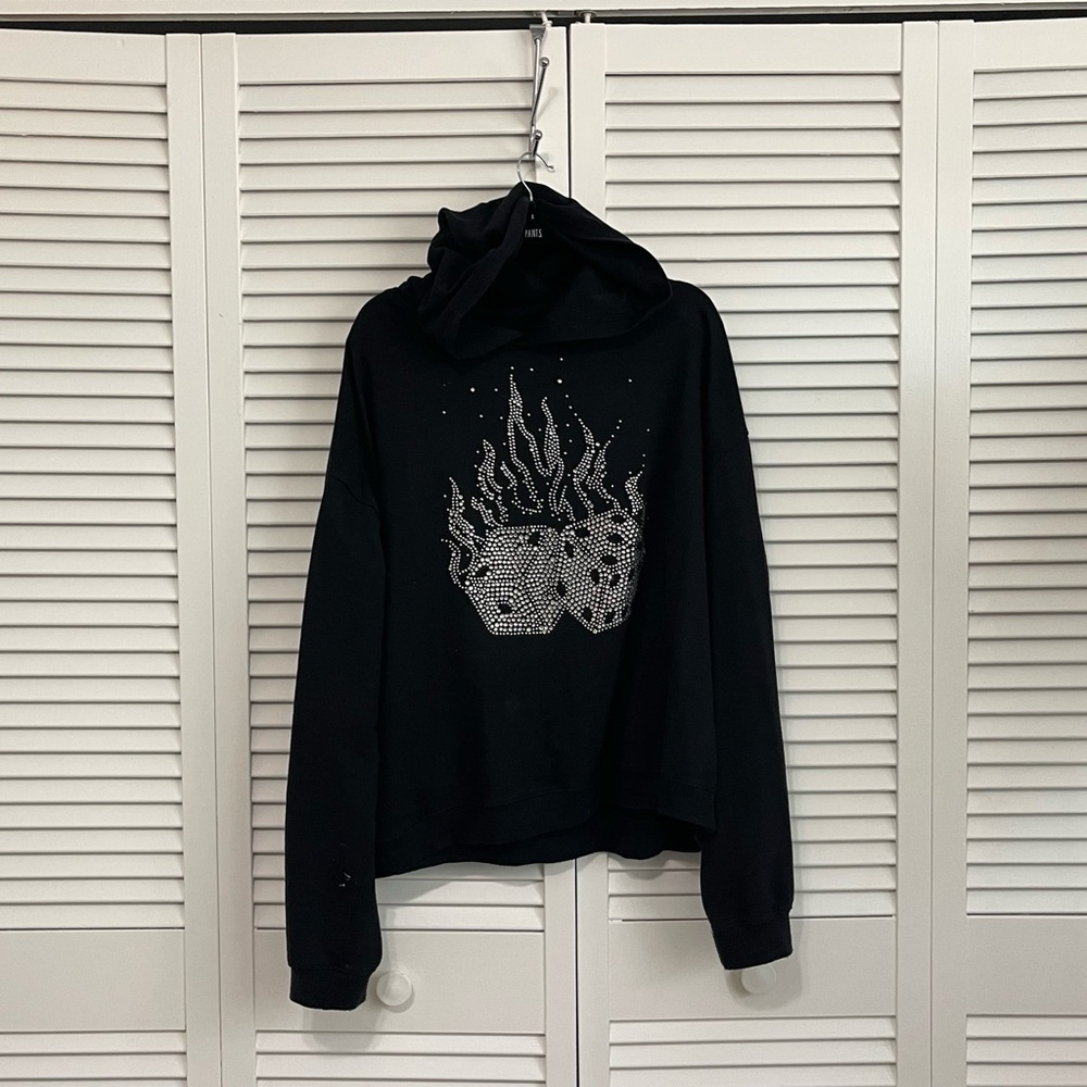 MNML Black Hoodie with Silver Flame Design